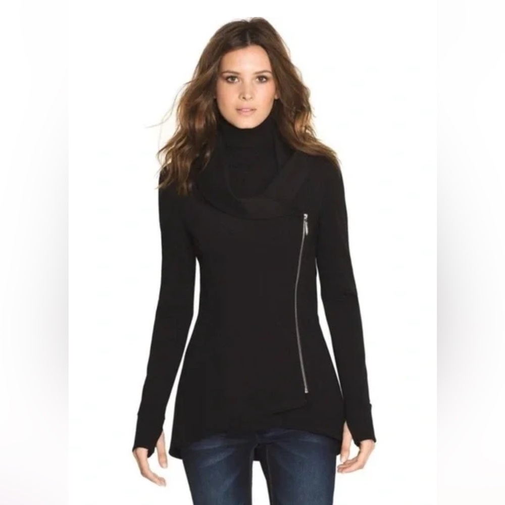 WHBM Women’s asymmetrical zip up black jacket/sweatshirt modern fitted size 6
